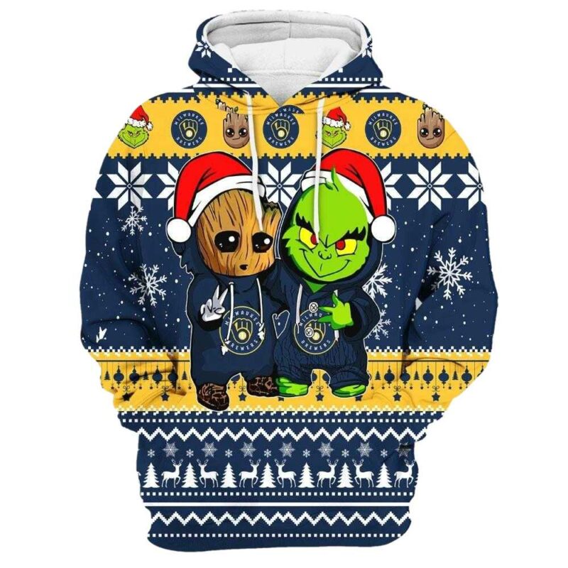 Milwaukee brewers baby groot and grinch best friends 3d hoodie 2.jpg
