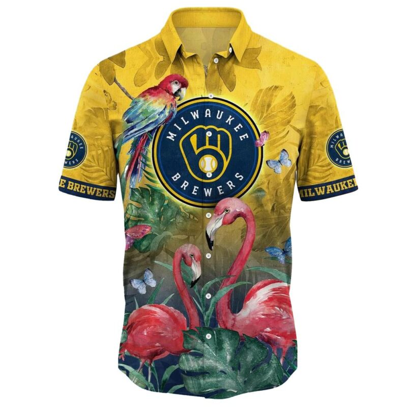 Milwaukee brewers flamingo and parrot floral hawaiian shirt 2.jpg