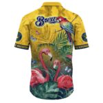 Milwaukee brewers flamingo and parrot floral hawaiian shirt 3.jpg