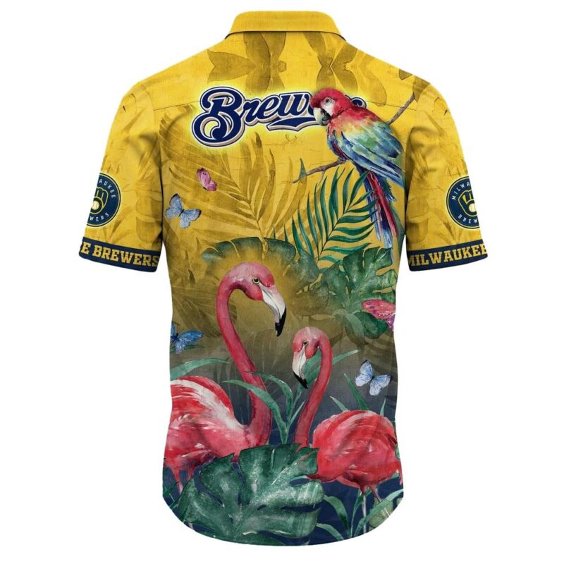 Milwaukee brewers flamingo and parrot floral hawaiian shirt 3.jpg