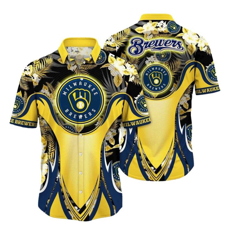 Milwaukee brewers flower floral tropical uniform hawaiian shirt 1.jpg