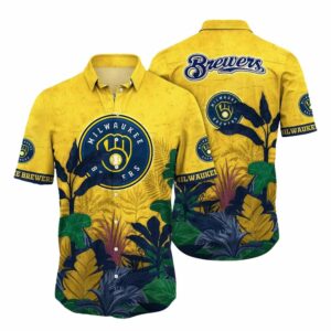 Milwaukee brewers leaf pattern tropical hawaiian shirt 1.jpg