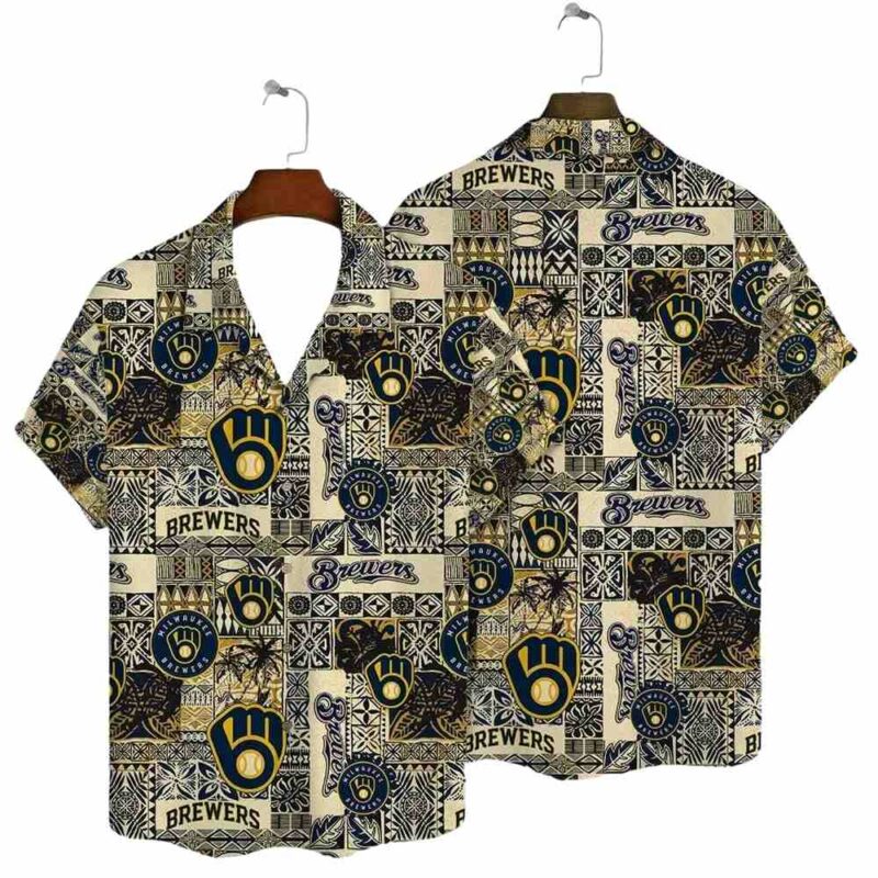Milwaukee brewers tribal patchwork hawaiian shirt 1.jpg