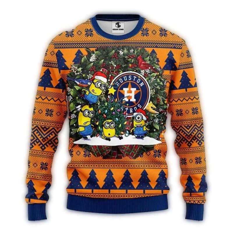 Minions And Houston Astros Christmas Ugly Sweater 1