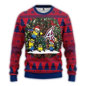 Minions Christmas Ugly Sweater For Atlanta Braves Fans