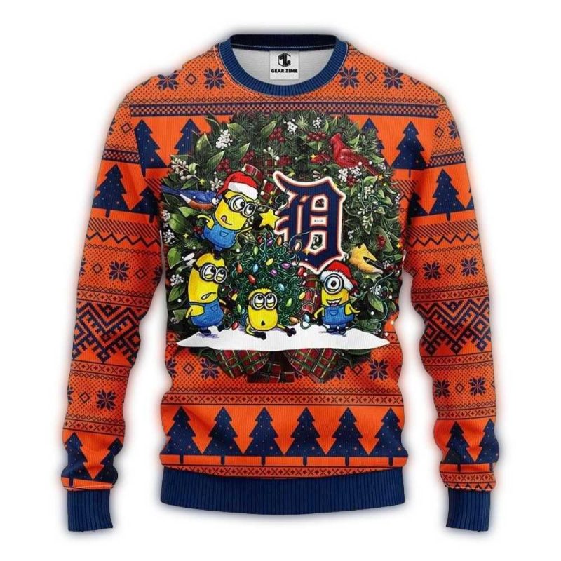 Minions Decorating Detroit Tigers Tree All Over Print Sweatshirt 1