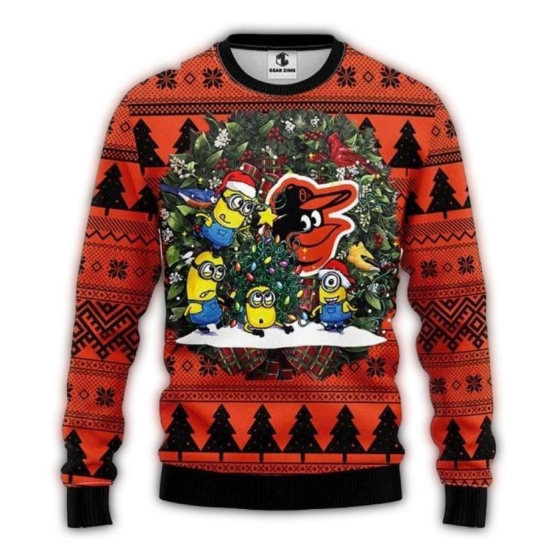 Minions Decorating Tree Baltimore Orioles Ugly Sweater 1