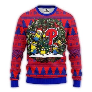 Minions Christmas Ugly Sweater - Philadelphia Phillies Wreath Design