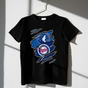 Minnesota Timberwolves & Twins Baseball Logo Claw Marks T-Shirt