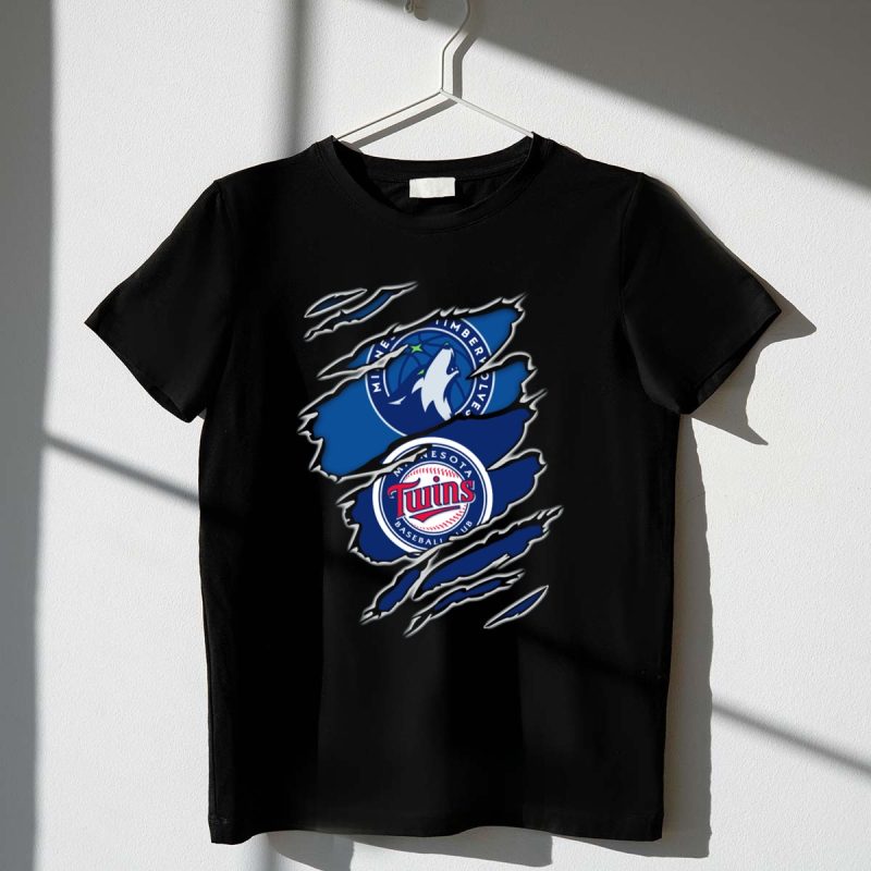 Minnesota Timberwolves Minnesota Twins Baseball Club Logo Claw Marks T Shirt t shirt 1 1