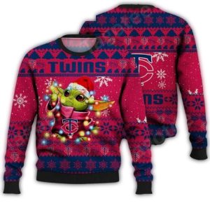 Minnesota Twins Baby Yoda Christmas Lights Sweatshirt For Kids