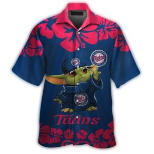 Minnesota Twins Baby Yoda Flower Hawaiian Shirt