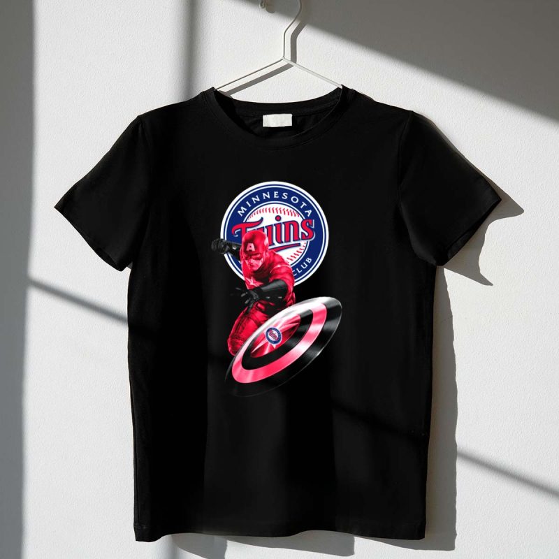 Minnesota Twins Baseball Club and Captain America Shield Fusion T Shirt t shirt 1 1
