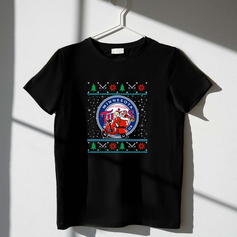 Minnesota Twins Christmas Santa Scooter Ugly Sweater Baseball Club T Shirt t shirt 1 1