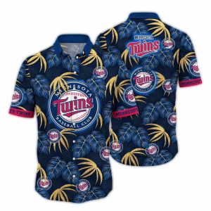 Minnesota Twins Floral Leafs Pattern Hawaiian Shirt