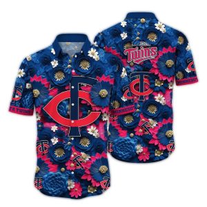 Minnesota Twins Flower Blossom Pattern Hawaiian Shirt