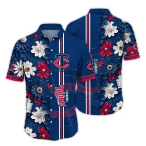 Minnesota Twins Flower Blossom Stripes Hawaiian Shirt