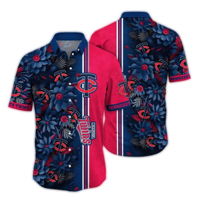 Minnesota Twins Flower Stripes Pattern Hawaiian Shirt 1