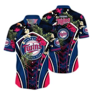 Minnesota Twins Leafs Floral Pattern Hawaiian Shirt