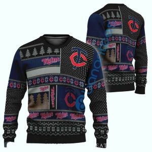 Minnesota Twins Logo Ugly Christmas Sweater - Festive Patchwork Design