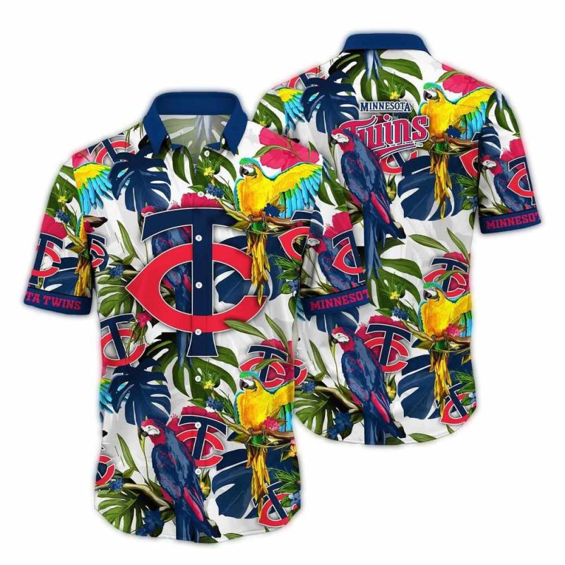 Minnesota Twins Parrot Leafs Pattern Vintage Hawaiian Shirt 1