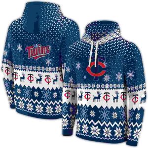 Minnesota Twins Reindeer Motif All-over Print Hoodie