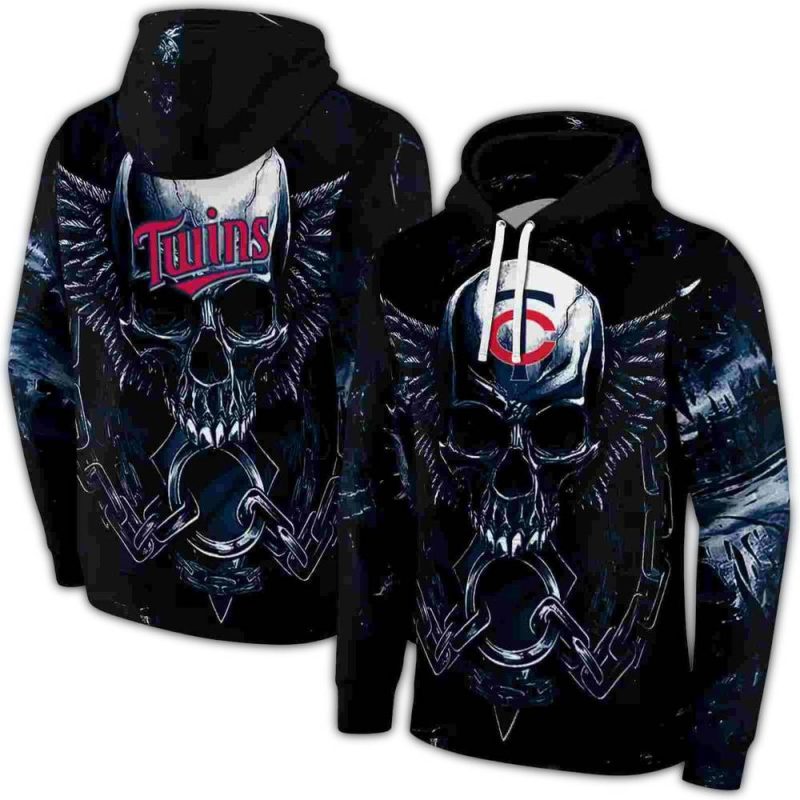 Minnesota Twins Skull Artwork AOP Hoodie 1
