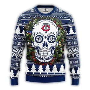 Minnesota Twins Skull Flower Ugly Christmas Sweatshirt For Fans