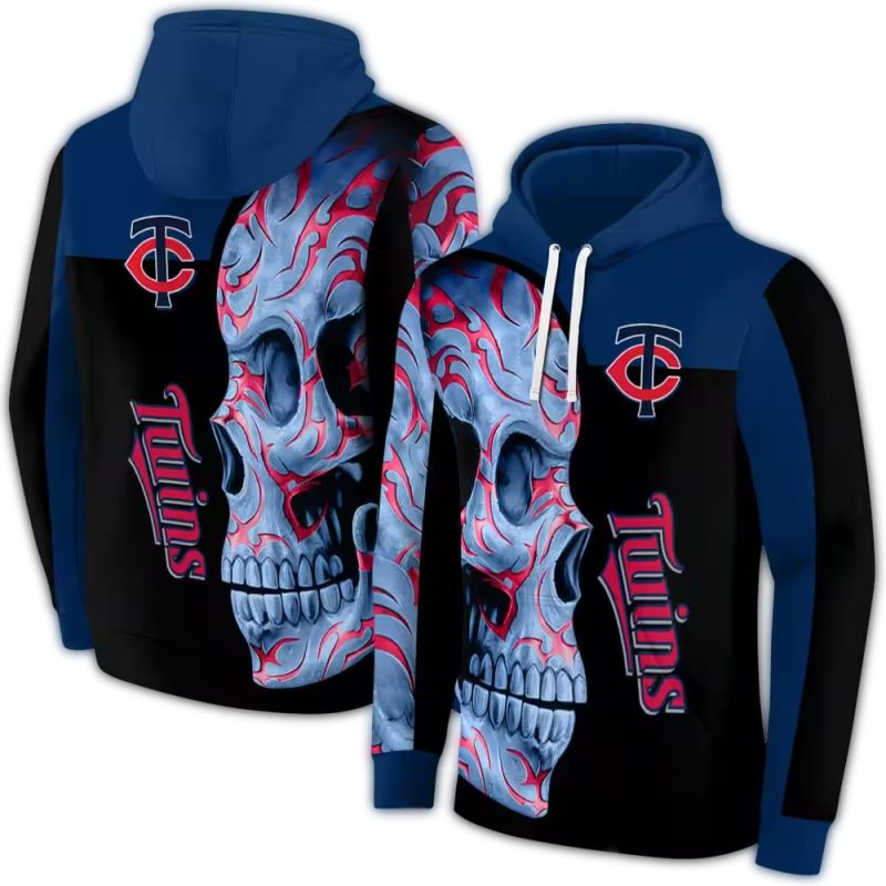 Minnesota Twins Skull Motif AOP Hoodie 1