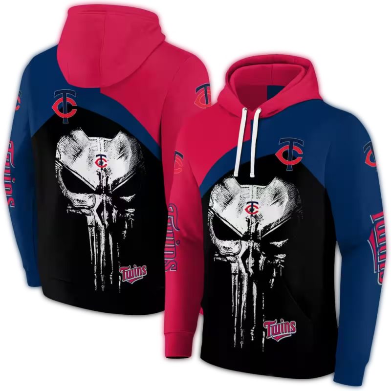 Minnesota Twins Skull Punisher AOP Hoodie 1