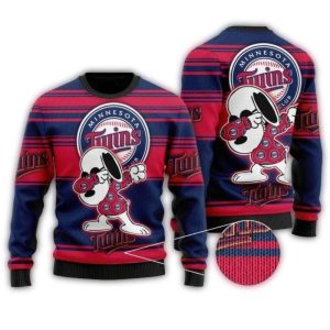 Minnesota Twins Snoopy Striped Ugly Christmas Sweater For Fans