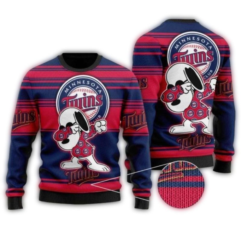 Minnesota Twins Snoopy Striped Ugly Sweater 1