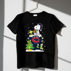 Minnesota Twins Christmas T-Shirt Featuring Snoopy And Woodstock Design