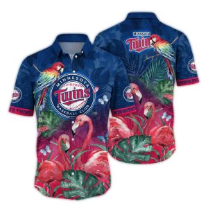 Minnesota Twins With Parrot And Flamingo Leafs Vintage Hawaiian Shirt