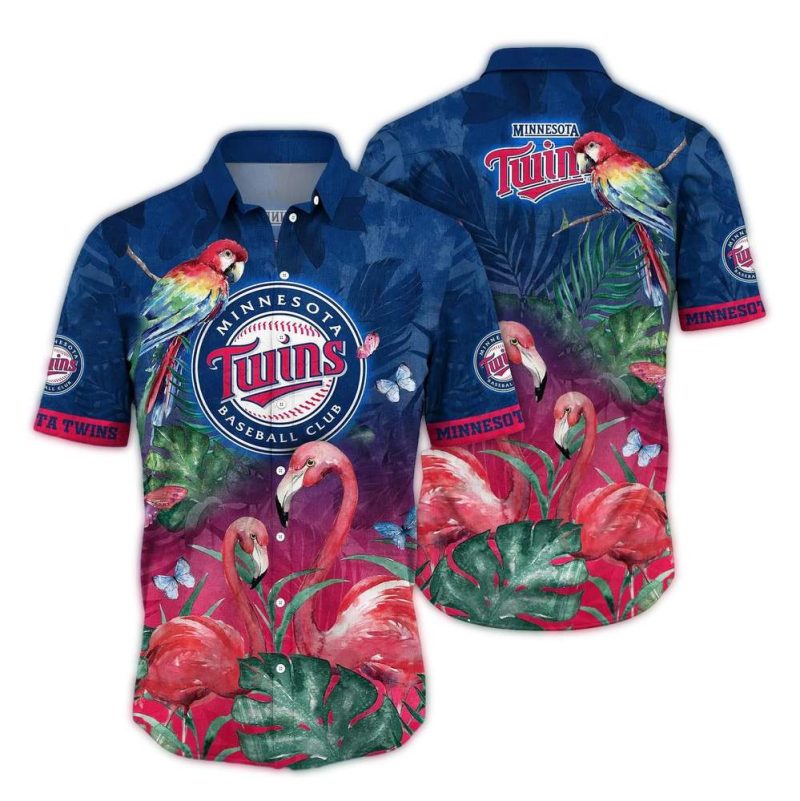 Minnesota Twins With Parrot and Flamingo Leafs Vintage Hawaiian Shirt 1