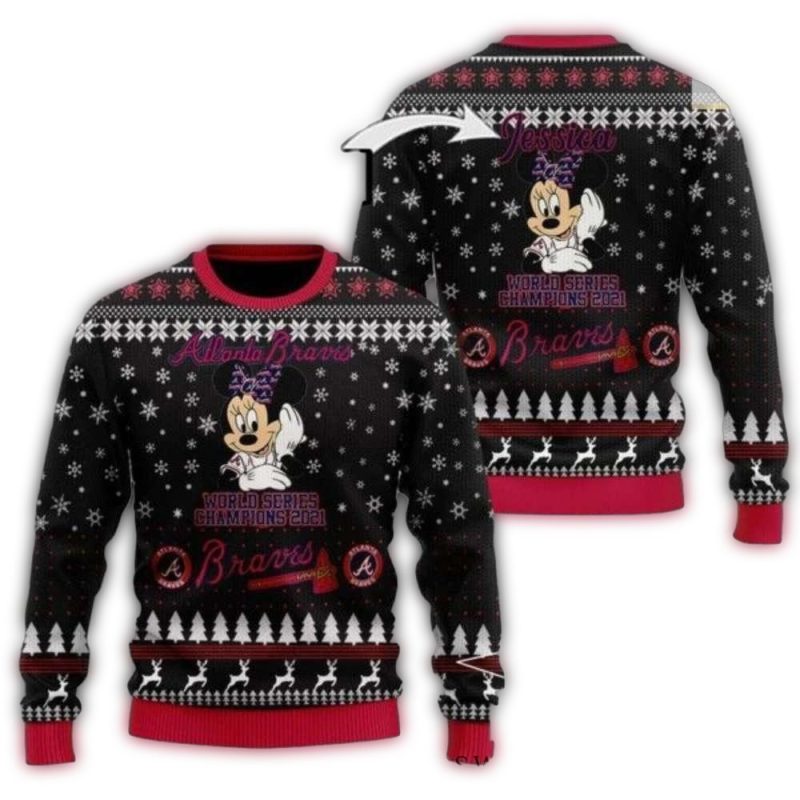 Minnie Atlanta Braves World Series Champion Ugly Sweater 1