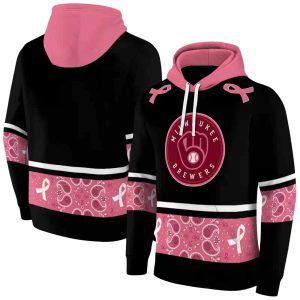Milwaukee Brewers Awareness Ribbon Black Pink All Over Print Hoodie