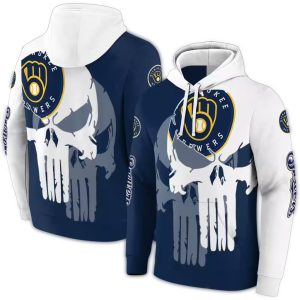 Milwaukee Brewers Graphic Punisher Skull All Over Print Hoodie