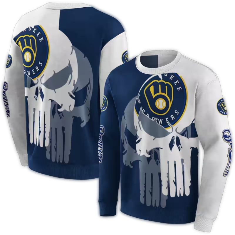 Miwaukee Brewers Graphic Punisher Skull AOP Sweatshirt 1