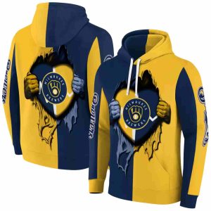 Milwaukee Brewers Heartbeat Graphic All Over Print Hoodie