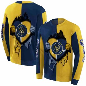 Milwaukee Brewers Heartbeat Graphic All Over Print Sweatshirt