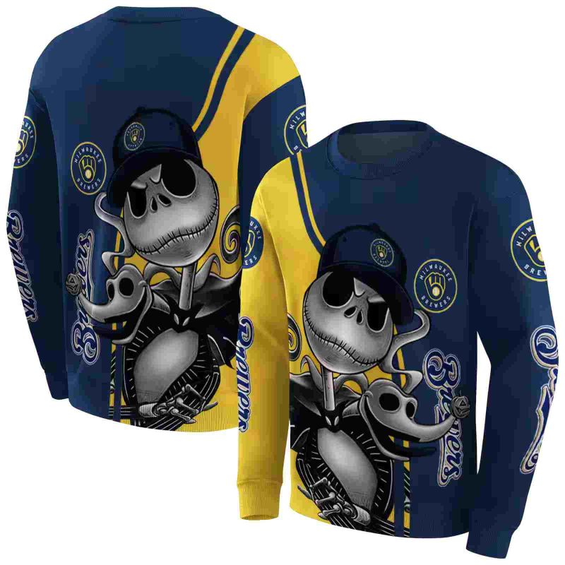 Miwaukee Brewers Jack Skellington and Zero AOP Sweatshirt 1