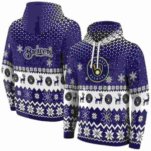 Milwaukee Brewers Reindeer Motif All Over Print Hoodie