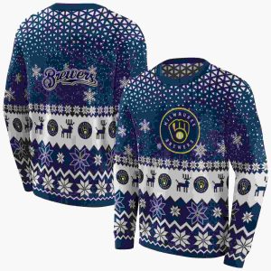 Milwaukee Brewers Reindeer Motif All Over Print Sweatshirt