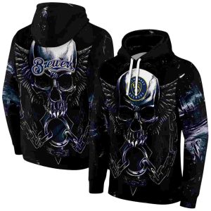 Milwaukee Brewers Skull Artwork All Over Print Hoodie