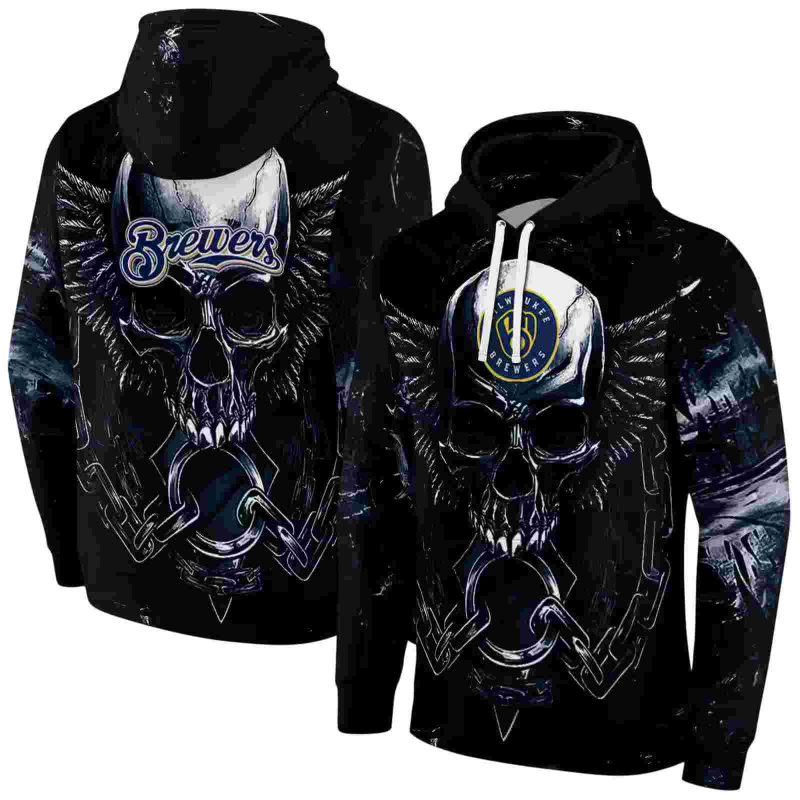 Miwaukee Brewers Skull Artwork AOP Hoodie 1