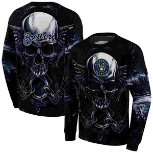 Milwaukee Brewers Skull Artwork All Over Print Sweatshirt