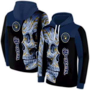 Milwaukee Brewers Skull Motif All Over Print Hoodie