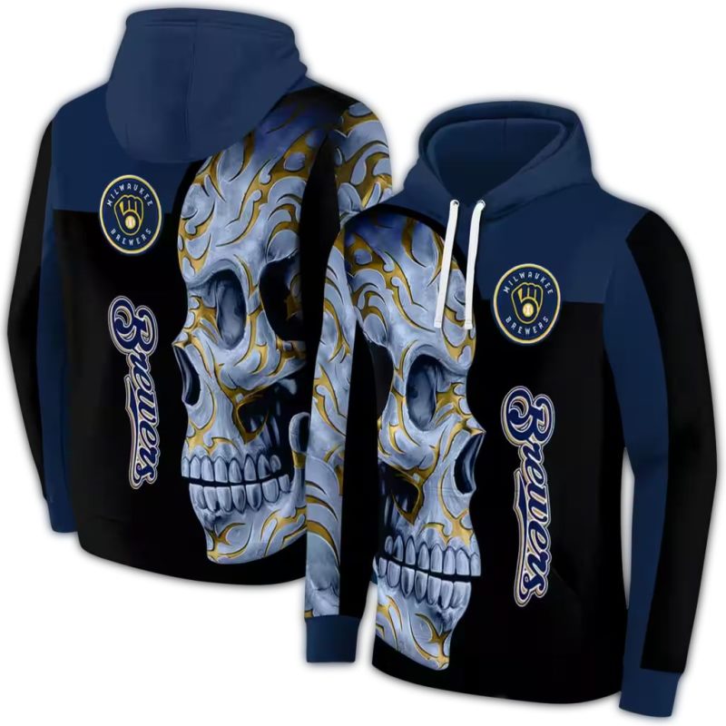 Miwaukee Brewers Skull Motif AOP Hoodie 1