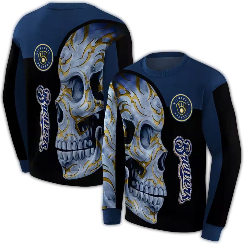 Miwaukee Brewers Skull Motif AOP Sweatshirt 1